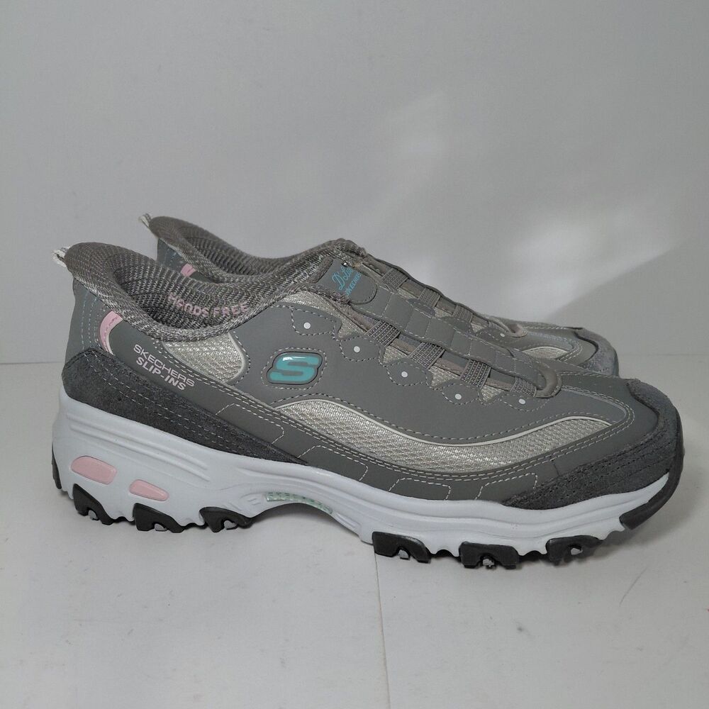 Skechers D'Lites Resilient Womens Size 10 Gray White Athletic Slip On Mule Shoes